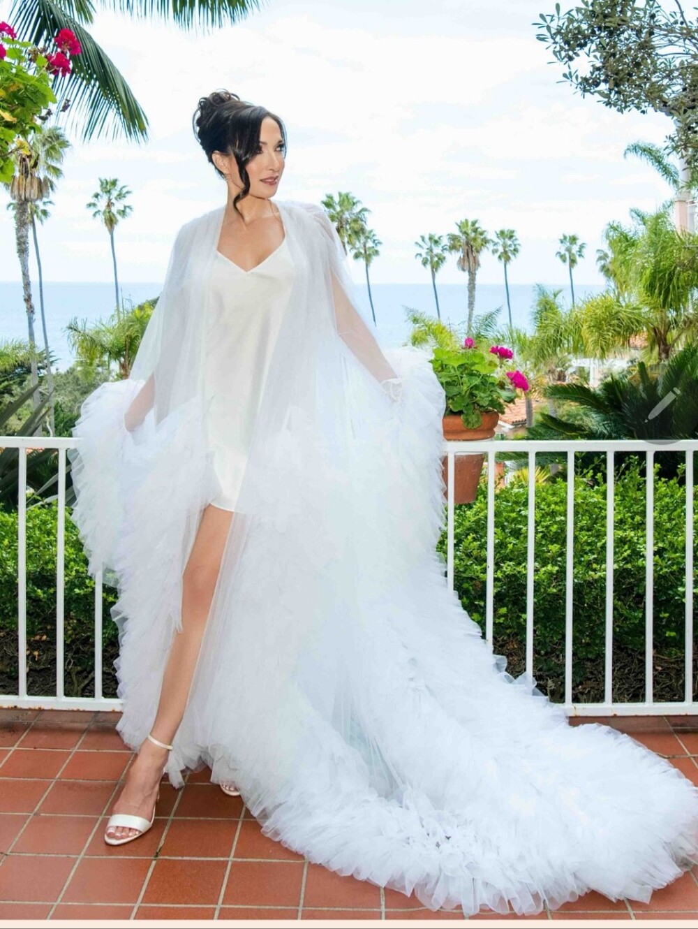 Ethereal White Tulle Bridal Robe with Dramatic Train